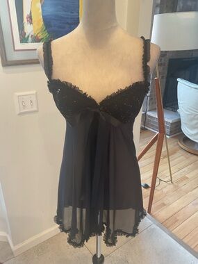 Victoria's Secret Black Sheer Babydoll Chemise with Lace Trim